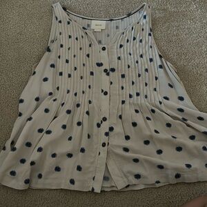 Beige top with blue polka dots, size 12 from maeve. Button up, flowy back.